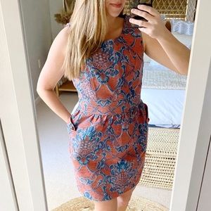 Tulle Orange Blue Brocade Sleeveless Dress Size L